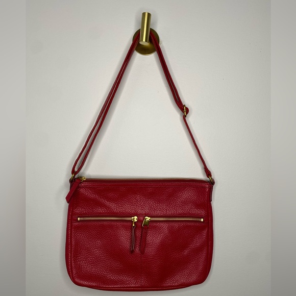 Fossil Purse ERIN Pebbled Leather RED Double Front Zip Pocket Crossbody Bag - Picture 1 of 7